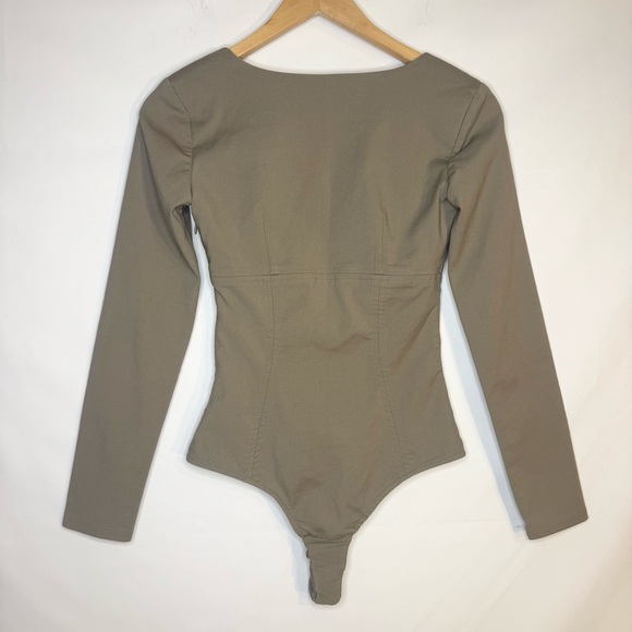 Zara Square Neck Long Sleeve Bodysuit in Taupe Khaki Size XS - Picture 5 of 8